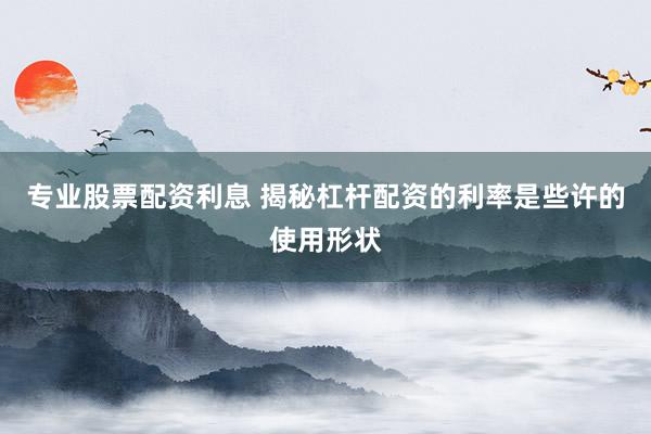 专业股票配资利息 揭秘杠杆配资的利率是些许的使用形状